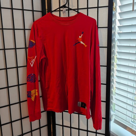Air Jordan Nike Jumping Man Long Sleeve Red Shirt - M - DNA HBR - Basketball - Picture 1 of 11